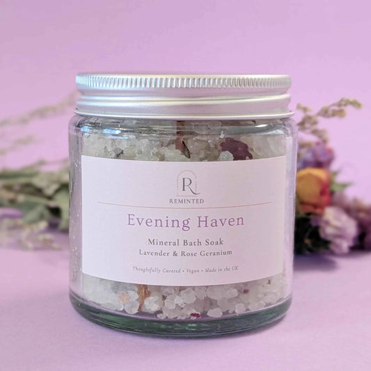 Lavender & Rose Geranium Mineral Bath Soak | Evening Haven Collection